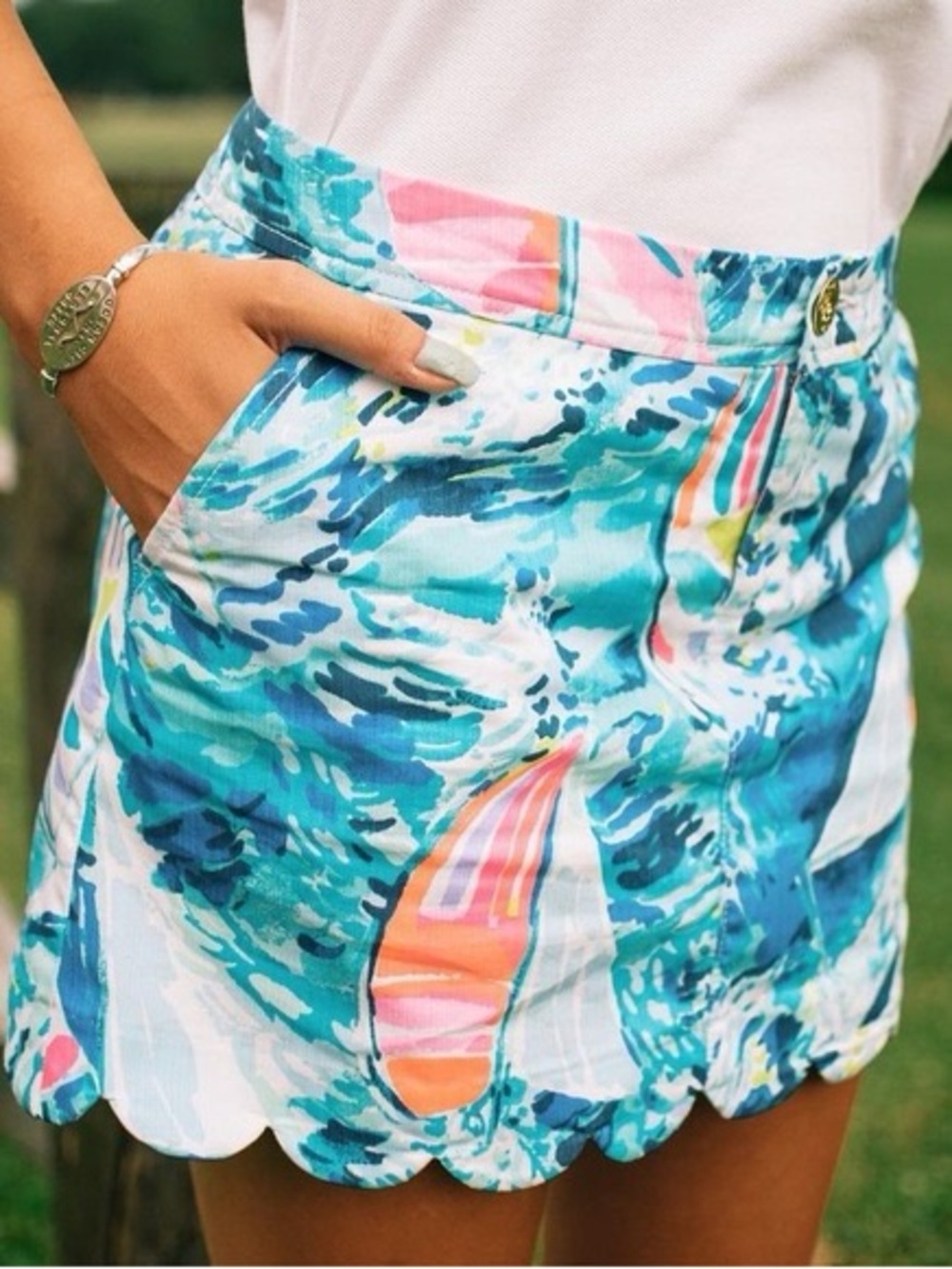 NWT Lilly Pulitzer Colette Hey Bay Bay Printed Sparkling Blue Scallop-Hem Skort